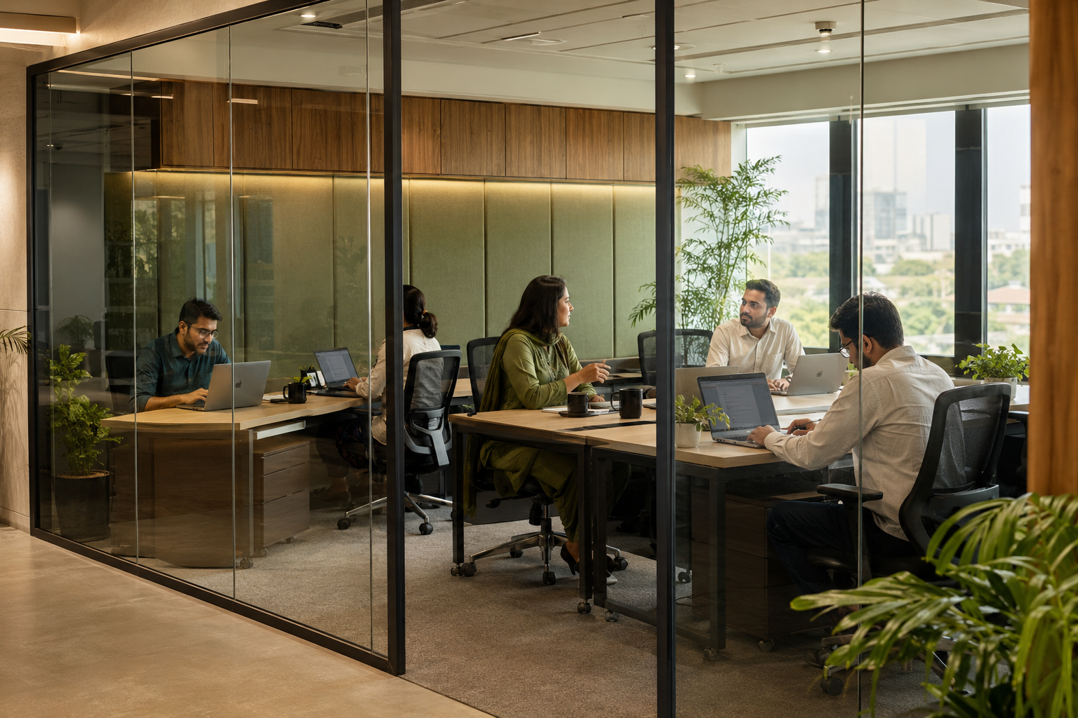 Private team office with ergonomic workstations